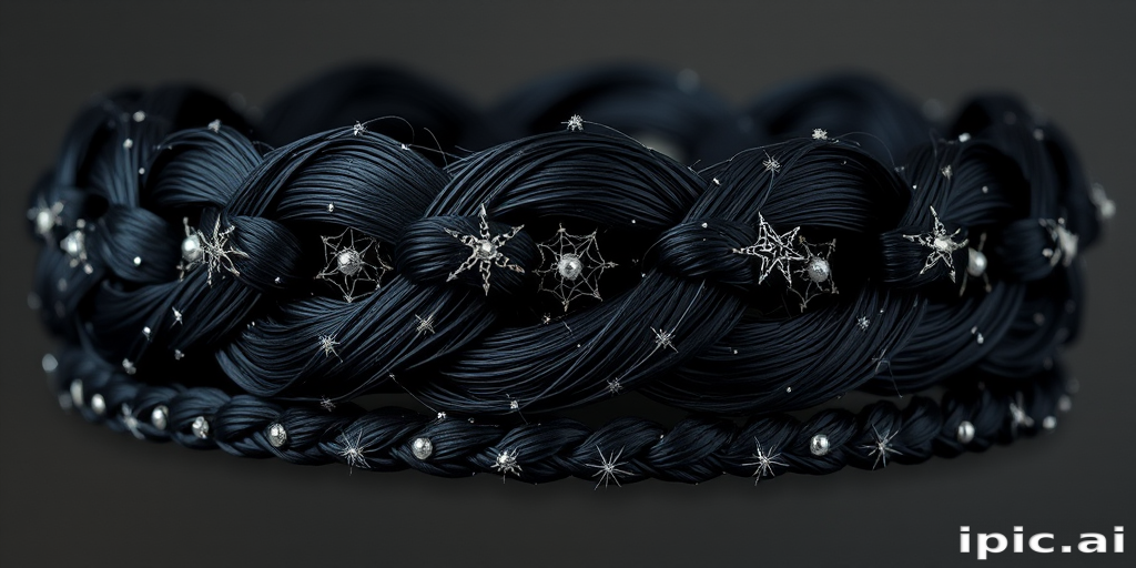 Raven black crown braid adorned with shimmering silver threads, the "Starry Night" design combines classic elegance with celestial inspiration