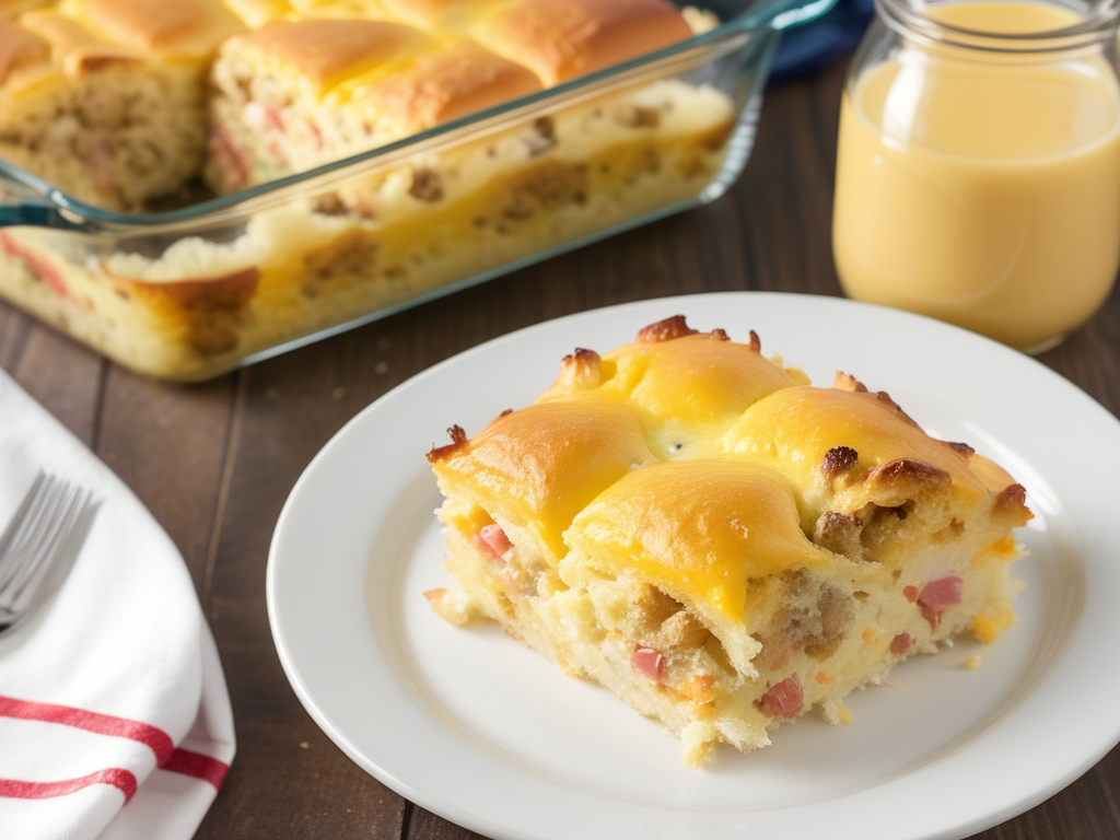 breakfast casserole with hawaiian rolls