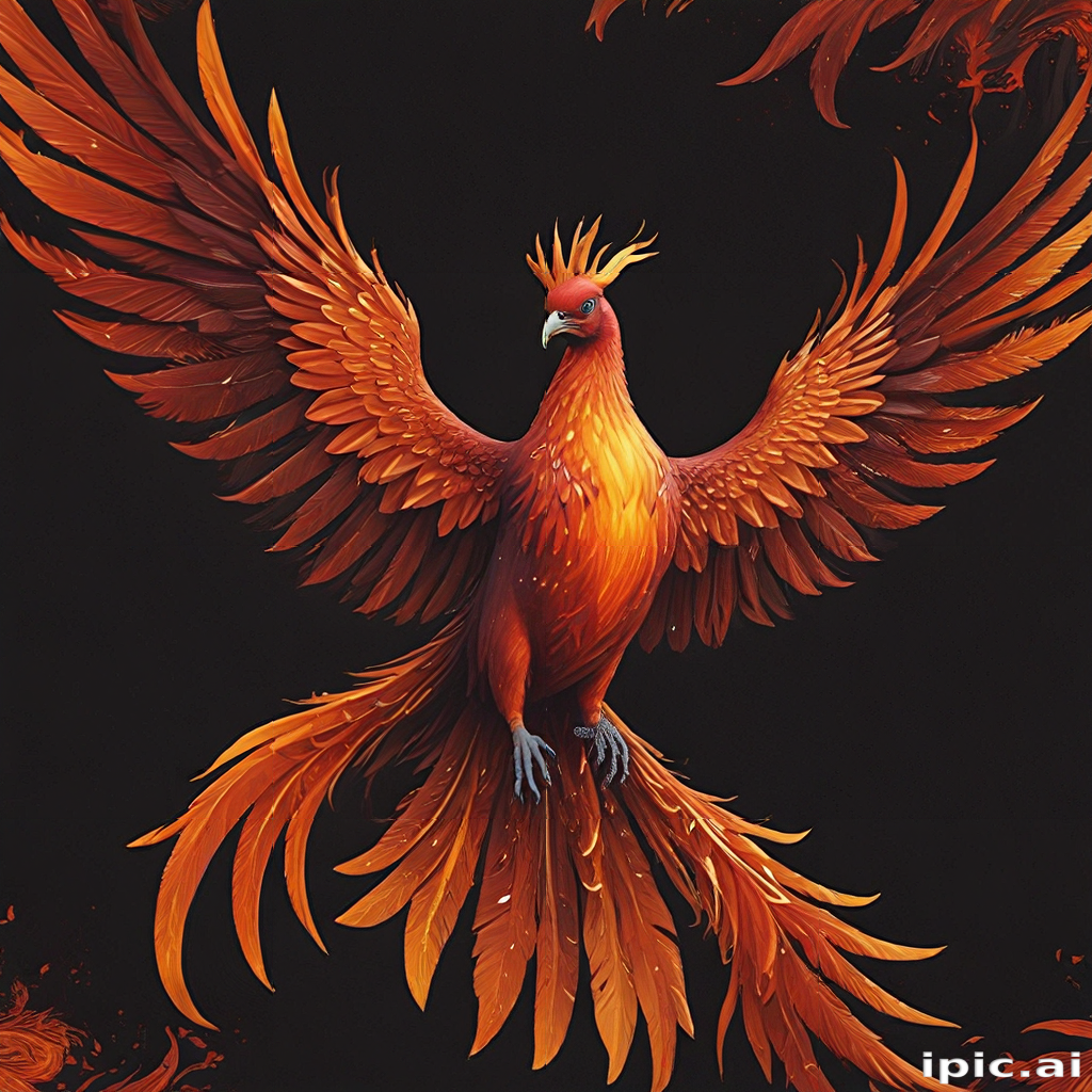 Majestic Phoenix Rising from Ashes with Fiery Wings and Vibrant Colors