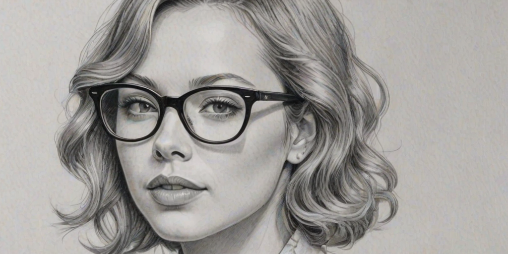 Sublime Bijou Phillips, pencil sketch, portrait of Lovely woman 1966s in glasses, hair style beatnik, outline, clear lines, fine lines, 8k