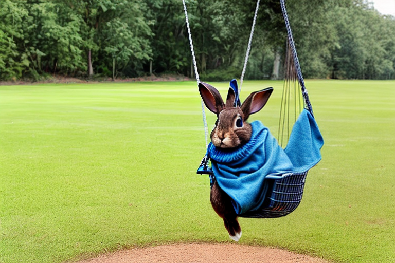 a rabbit playing on a swing