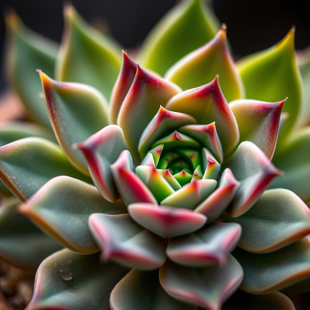 macro shot of succulent plant with vibrant green leaves, shallow depth of field, ISO 100, f/2.8, 1/200 sec, 85mm lens, natural lighting, DSLR camera