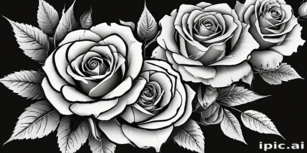 roses clipart black and white