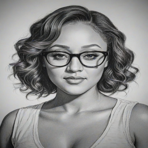 Graceful Tamera Mowry-Housley, pencil sketch, portrait of Stunning woman 1976s in glasses, hair style beatnik, outline, clear lines, fine lines, 8k