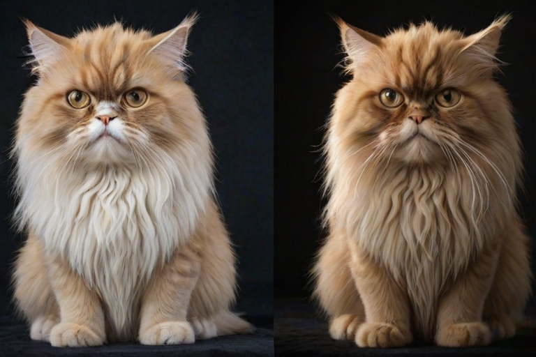 animorph wizard whitebeard morphing into a Persian cat, step-by-step transformation, dark background
