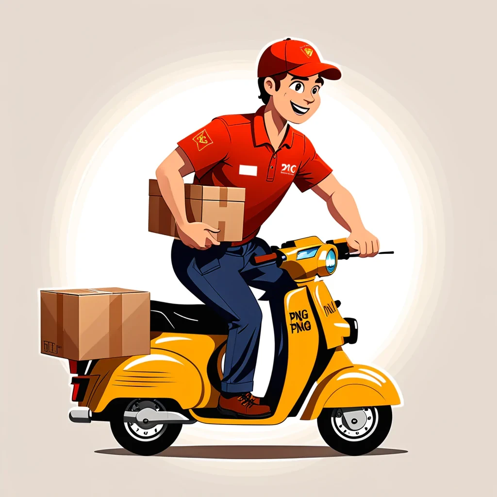 Cheerful Delivery Person Riding a Yellow Scooter with Packages in Hand