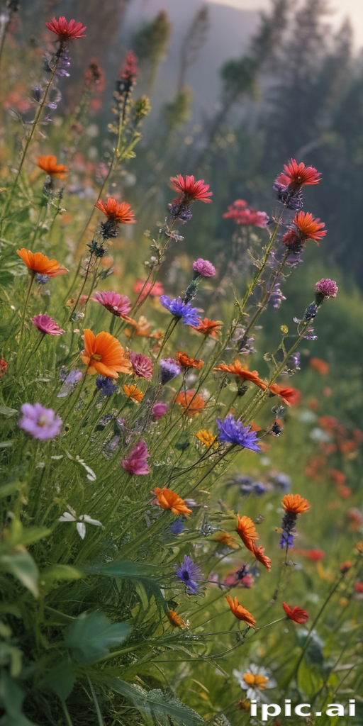 A Vibrant Meadow Filled with Colorful Wildflowers Under a Clear Sky