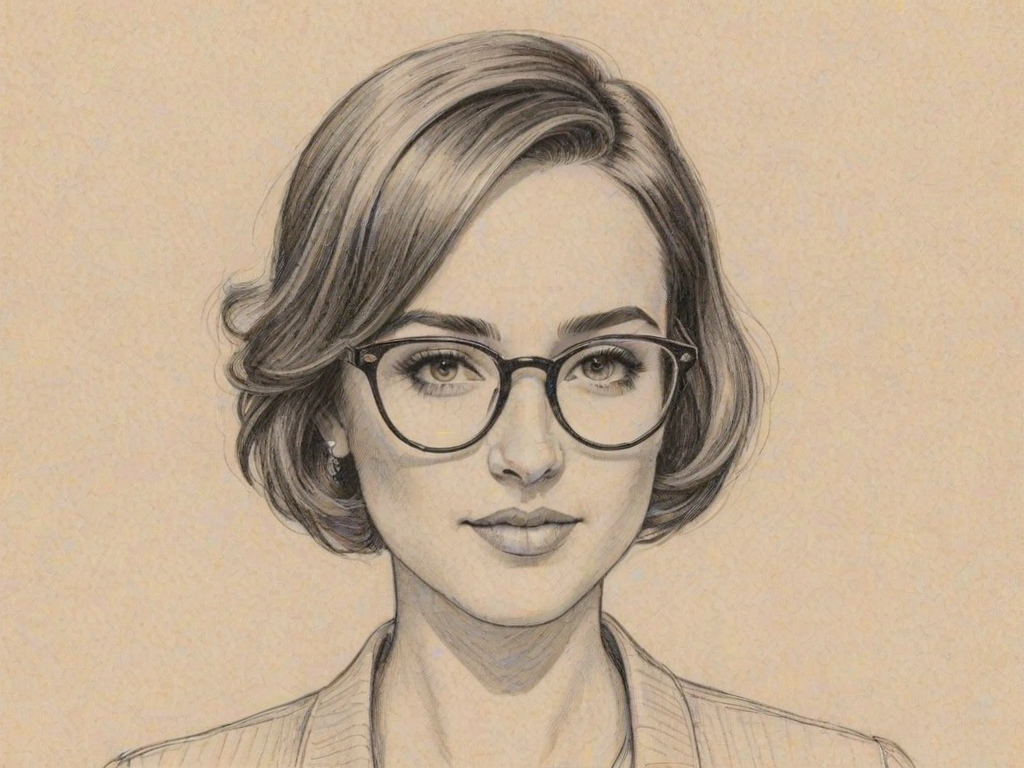 Splendid Allison Scagliotti, pencil sketch, portrait of Radiant woman 1931s in glasses, hair style beatnik, outline, clear lines, fine lines, 8k