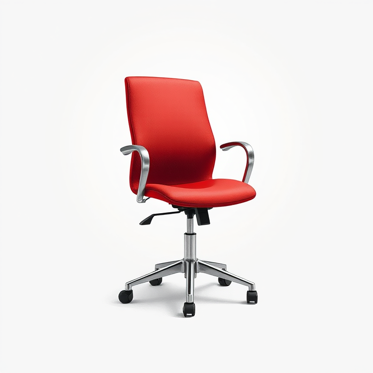 Create a detailed illustration of a red office chair on a transparent background with a focus on texture and shading, using a 50mm lens at f/2.8, ISO 100, and a soft diffused light source for enhanced clarity and depth.
