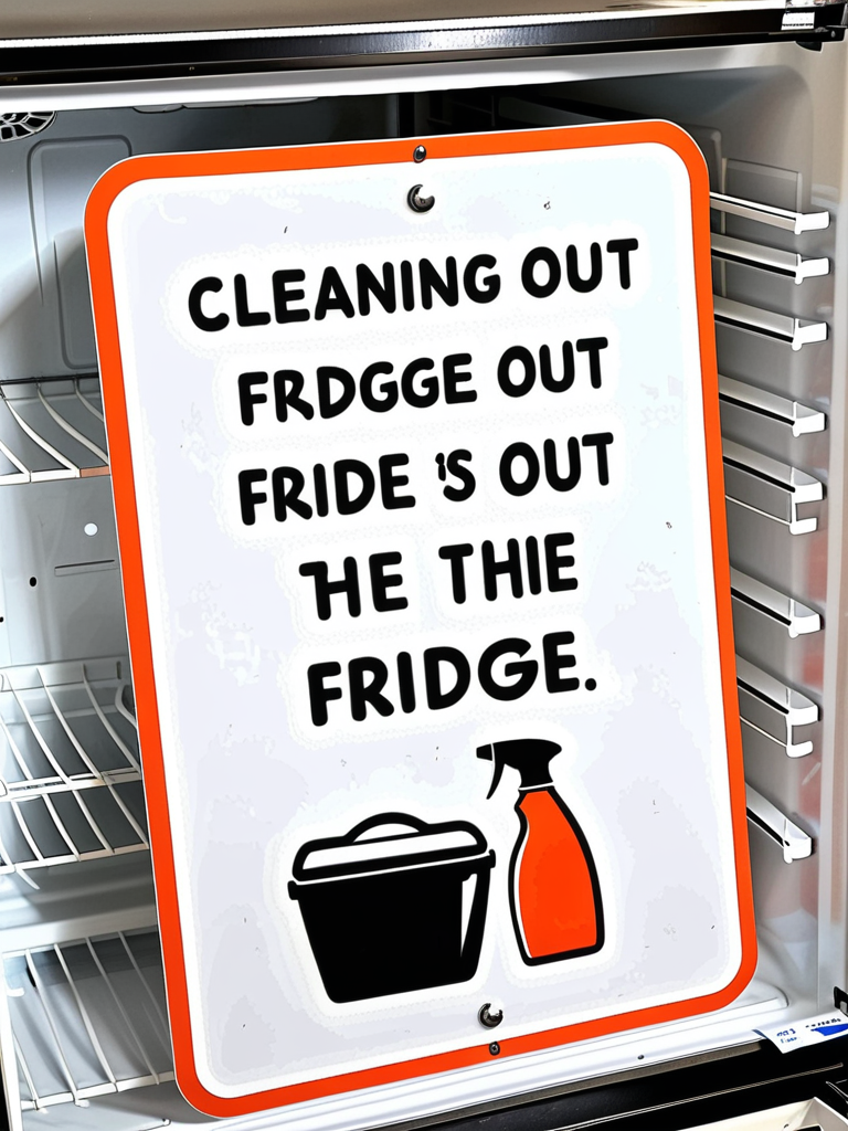 Sign on Refrigerator Emphasizing the Importance of Cleaning Out the Fridge