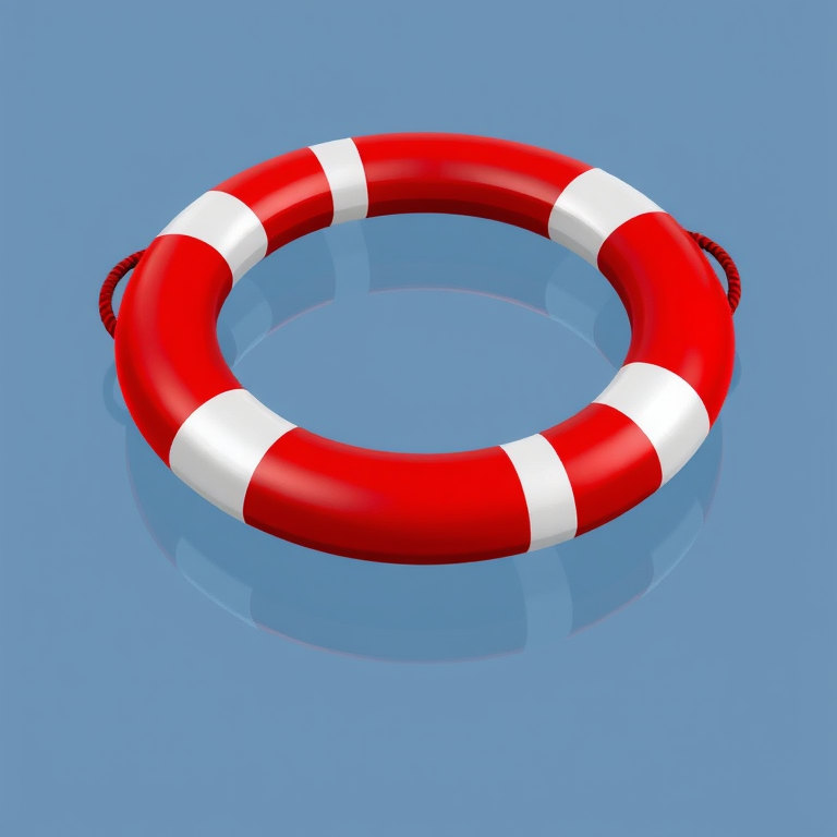 Create a high-resolution illustration of a red and white life preserver ring on a transparent background, shot from a top-down view, using a DSLR camera with a 50mm lens, aperture set at f/8, ISO 100, and a softbox for even lighting.