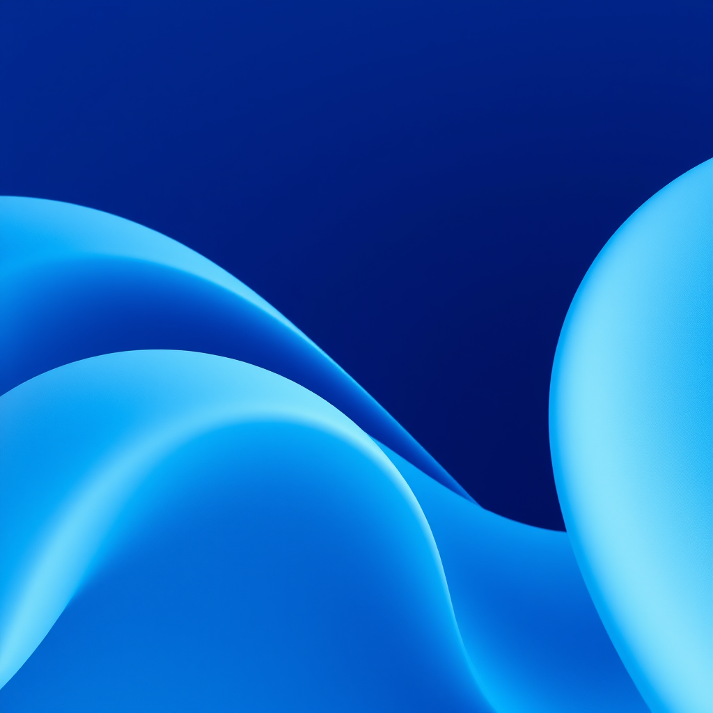 generate a close-up view of abstract wavy blue shapes with smooth curves and a deep blue background, use a Canon EOS R5 with an 85mm lens, aperture f/2.8, ISO 100, and a shutter speed of 1/125 sec for optimal clarity and depth.