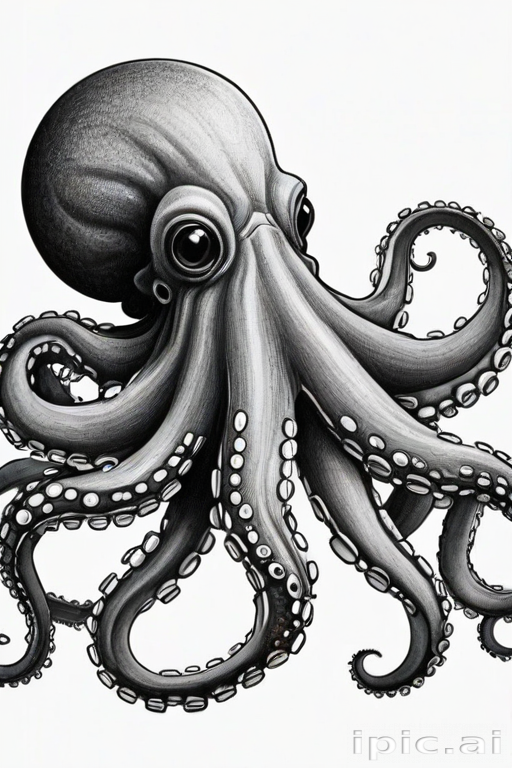 Intricate Black and White Illustration of a Majestic Octopus with ...