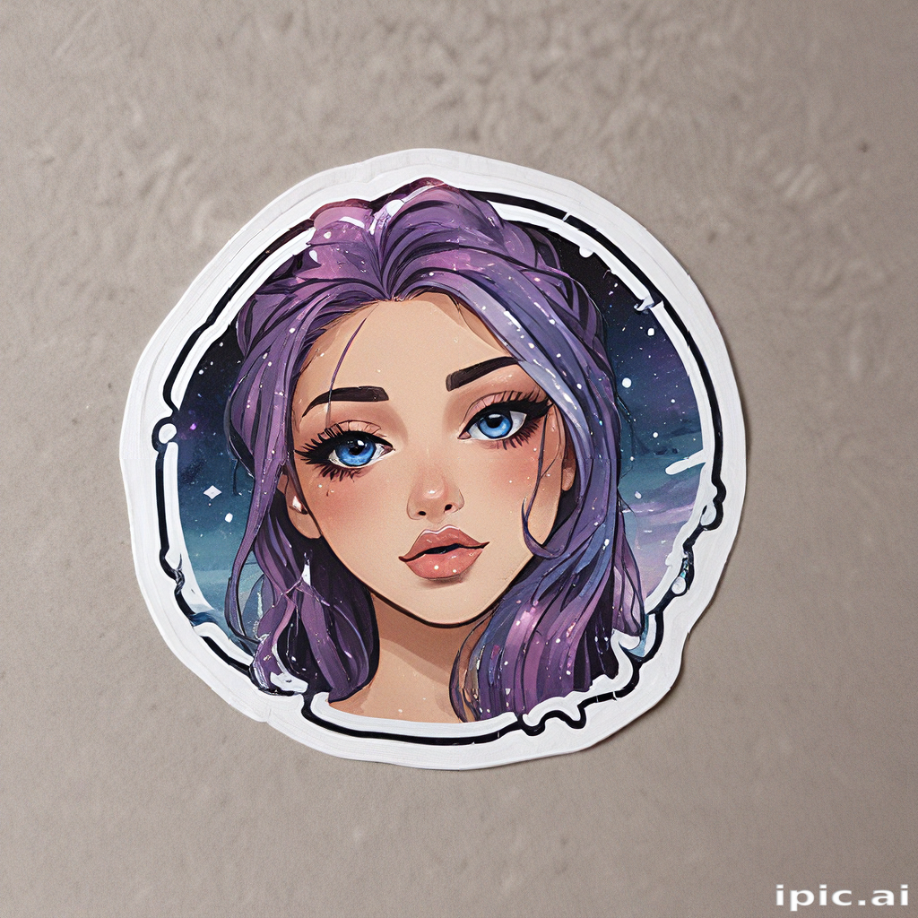 Whimsical Portrait of a Young Woman with Purple Hair and Bright Eyes