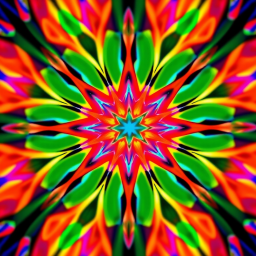 Generate an abstract geometric pattern with vibrant colors, using a DSLR camera with a 50mm lens, aperture f/1.8, ISO 200, captured from a close-up view with a shallow depth of field.