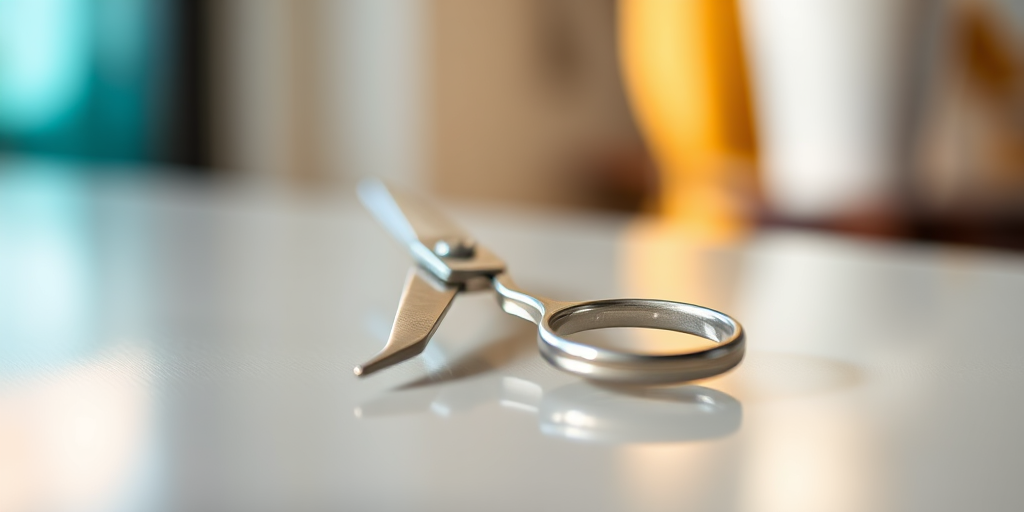 Regenerate a high-quality image of a pair of scissors with a clean, reflective surface, using a DSLR camera with a 50mm lens at f/2.8, focus on the scissors in the center, with soft natural lighting to enhance details and reduce shadows.