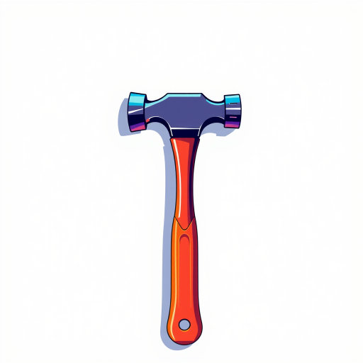 Create a high-quality illustration of a hammer with a sleek design, focusing on a modern aesthetic and vibrant colors, using a Canon EOS R5 with a 50mm lens at f/2.8, ISO 100, and a shutter speed of 1/200s, in a softbox lighting setup for enhanced detail and clarity.