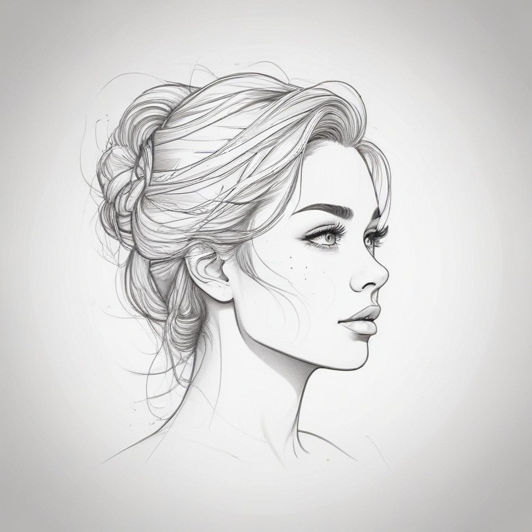 Elegant Line Art Portrait of a Woman with a Stylish Updo Hairstyle