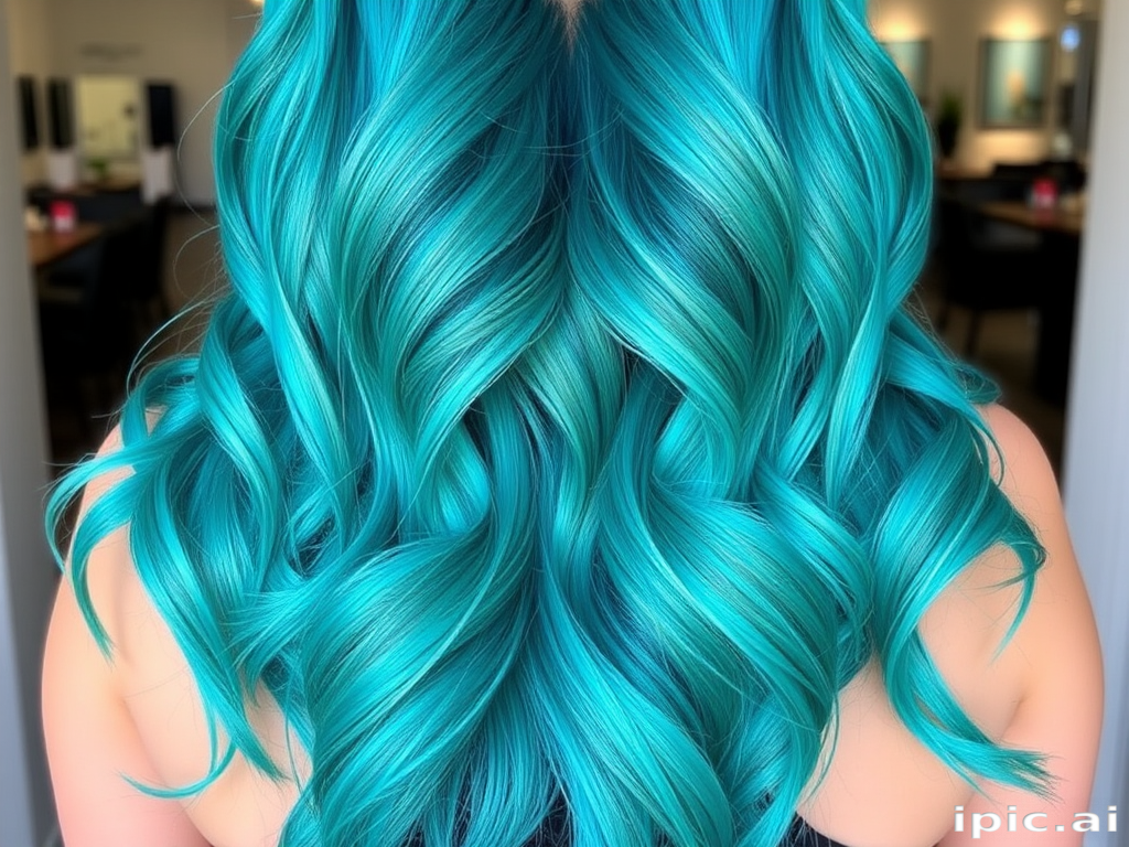 Mesmerizing mermaid waves in vibrant teal ombre, cascading down to waist length with subtle highlights, creating a captivating oceanic-inspired look that turns heads