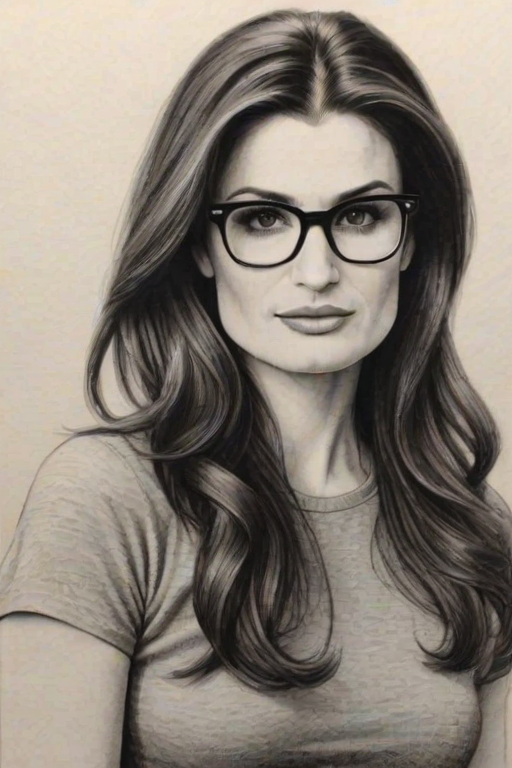 Appealing Idina Menzel, pencil sketch, portrait of Superb woman 1963s in glasses, hair style beatnik, outline, clear lines, fine lines, 8k