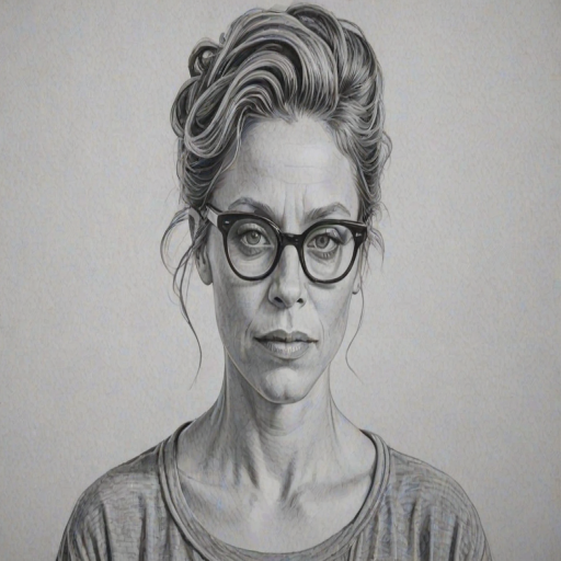 Sublime Frances McDormand, pencil sketch, portrait of Stunning woman 1956s in glasses, hair style beatnik, outline, clear lines, fine lines, 8k