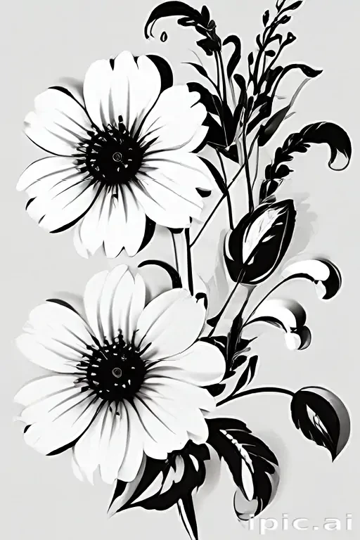 flower clipart black and white