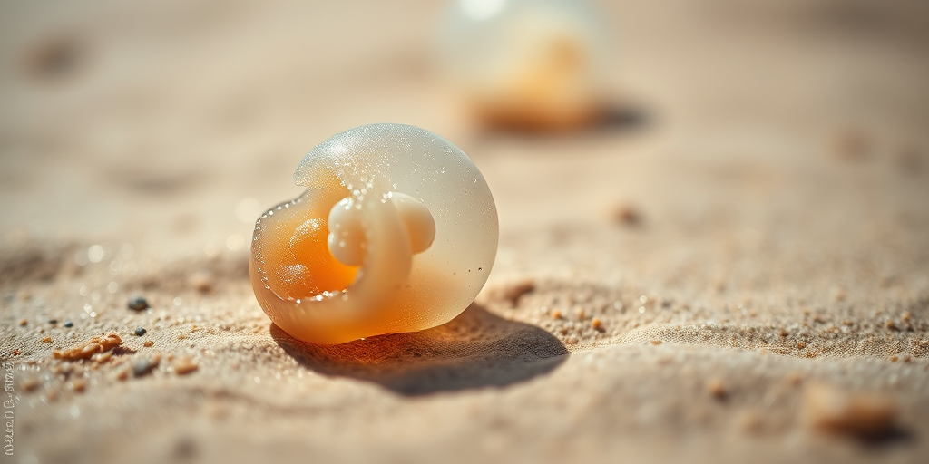 Capture a close-up of a jellyfish on a sandy beach, with shallow depth of field, ISO 200, aperture f/2.8, shutter speed 1/200s, natural sunlight, using a DSLR camera with a macro lens.