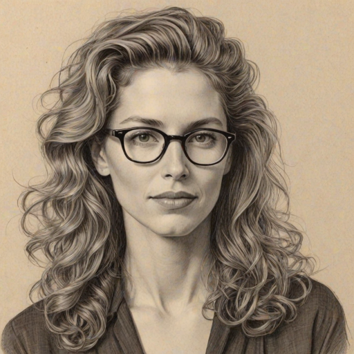 Beauteous Sophie B. Hawkins, pencil sketch, portrait of Enticing woman 1953s in glasses, hair style beatnik, outline, clear lines, fine lines, 8k