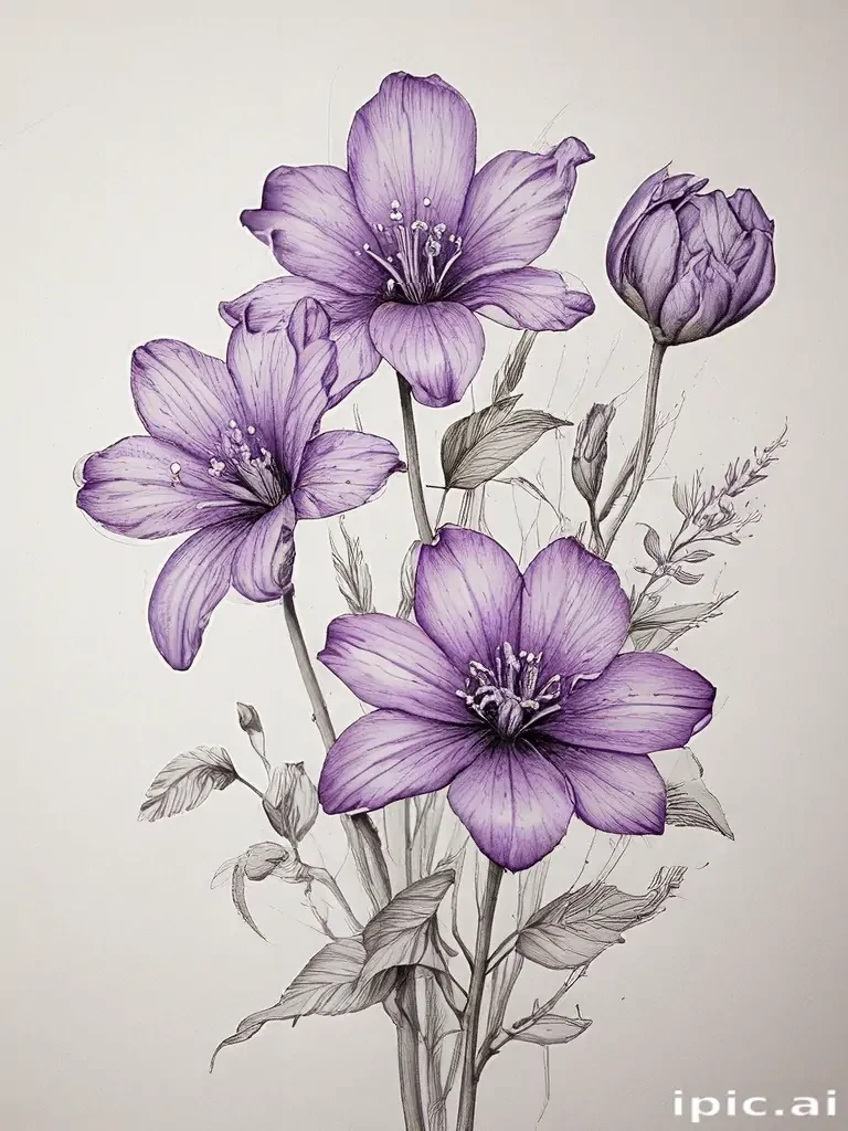 purple flowers drawing