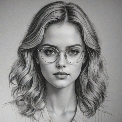 Magnificent Anne Winters, pencil sketch, portrait of Comely woman 1980s in glasses, hair style beatnik, outline, clear lines, fine lines, 8k