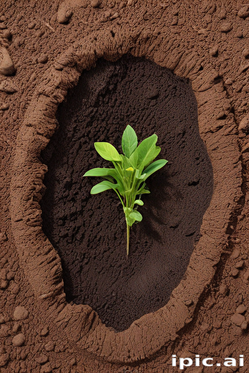 Fresh Green Plant Emerges from Rich Dark Soil in Natural Landscape