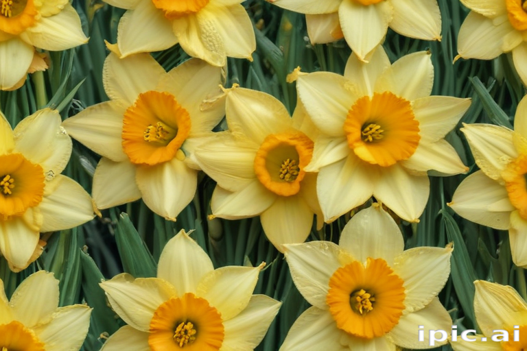 A Vibrant Display of Beautiful Yellow Daffodils in Full Bloom.