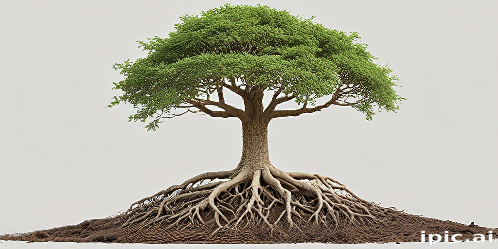 Majestic Tree with Vibrant Green Leaves and Intricate Root System