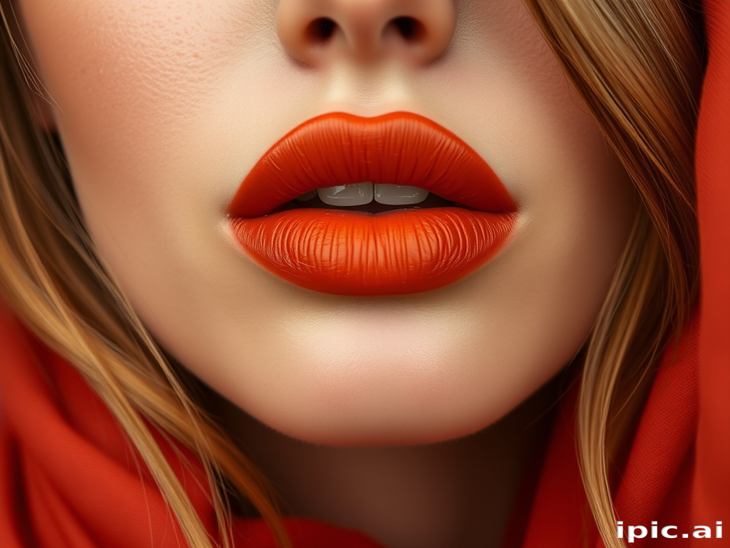 Warm terracotta woman lips with satin finish, complementing earthy tones and boho-inspired aesthetics