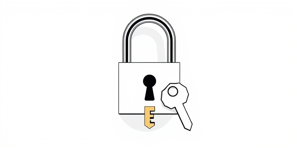 Create a high-resolution vector illustration of a stylized key and padlock in a minimalistic design, using a wide-angle lens effect, f/8 aperture, ISO 100, and soft natural lighting to enhance detail and clarity.