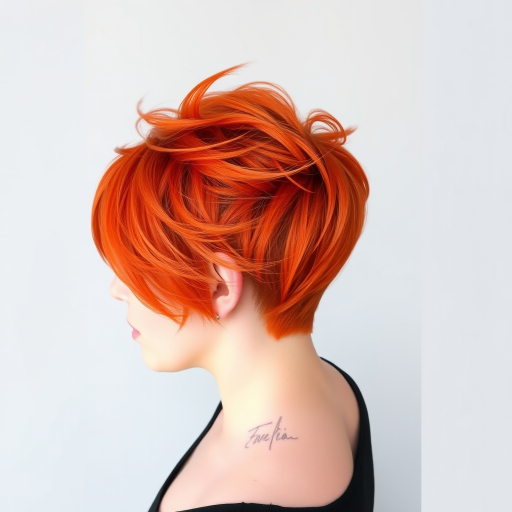 Fiery orange pixie cut with choppy layers and subtle red lowlights, styled to resemble flickering flames dancing in the wind, exuding passionate energy called Phoenix Flare