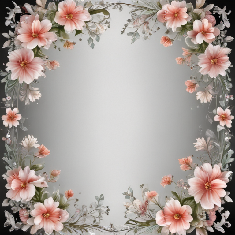 Delicate Floral Frame with Soft Pink Blooms and Elegant Greenery Design