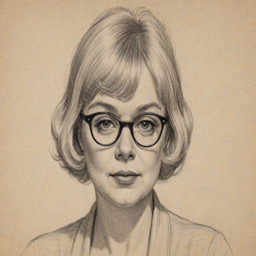 Captivating June Squibb, pencil sketch, portrait of Alluring woman 1921s in glasses, hair style beatnik, outline, clear lines, fine lines, 8k