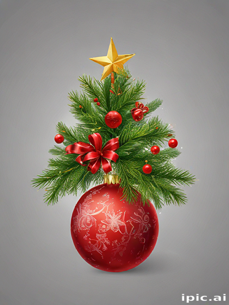 Festive Christmas Tree Decorated with Red Ornaments and Golden Star