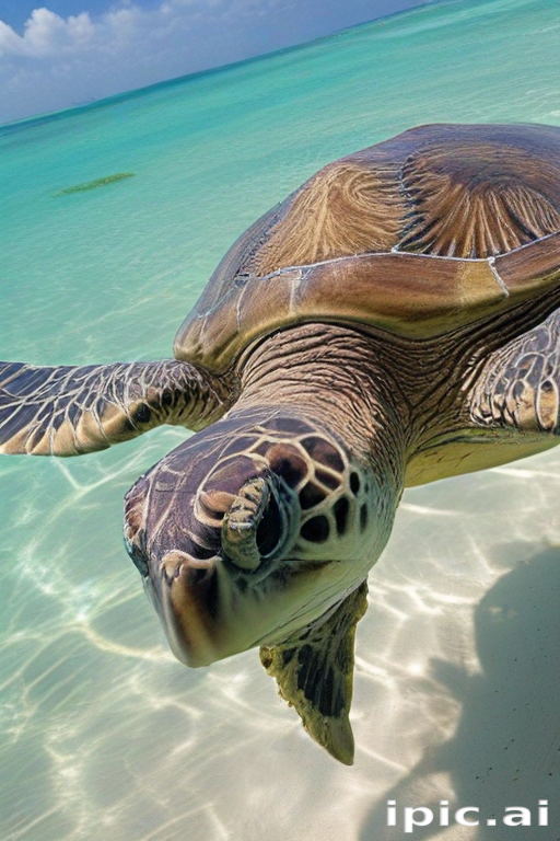 Graceful Sea Turtle Swimming Through Crystal Clear Tropical Waters