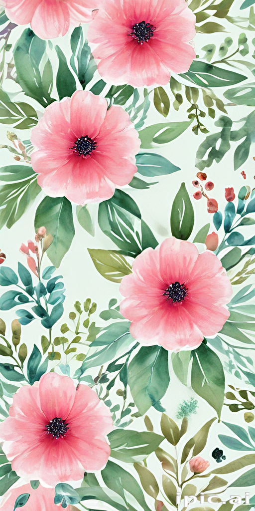Delicate Floral Pattern Featuring Vibrant Pink Flowers and Lush Green ...