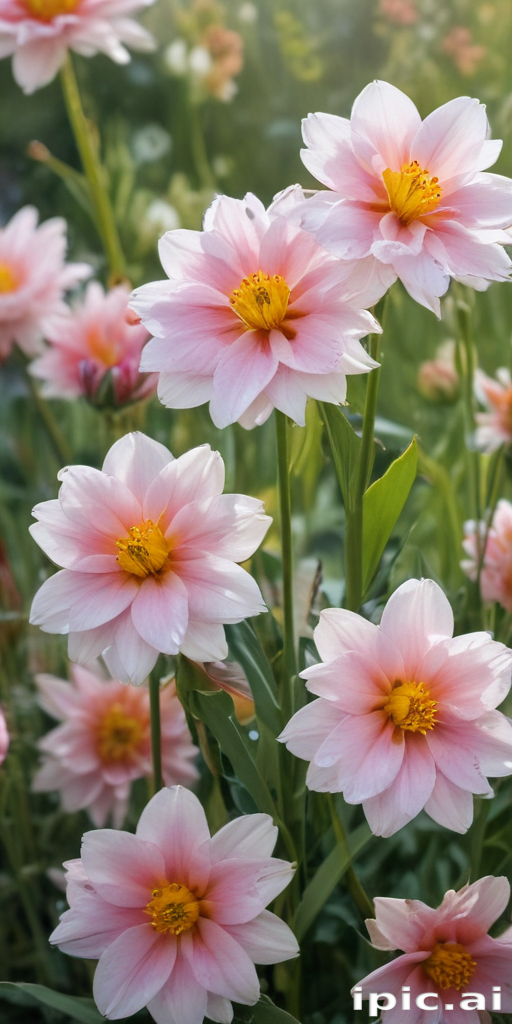 Soft Pink Flowers Blooming in a Vibrant Garden Under Gentle Sunshine