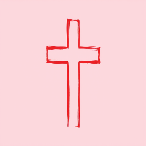 Create a high-resolution digital illustration of a red double cross on a soft pink background, using a DSLR camera with a 50mm lens, aperture set to f/2.8, ISO 100, and shot from a straight-on view for optimal symmetry and detail.
