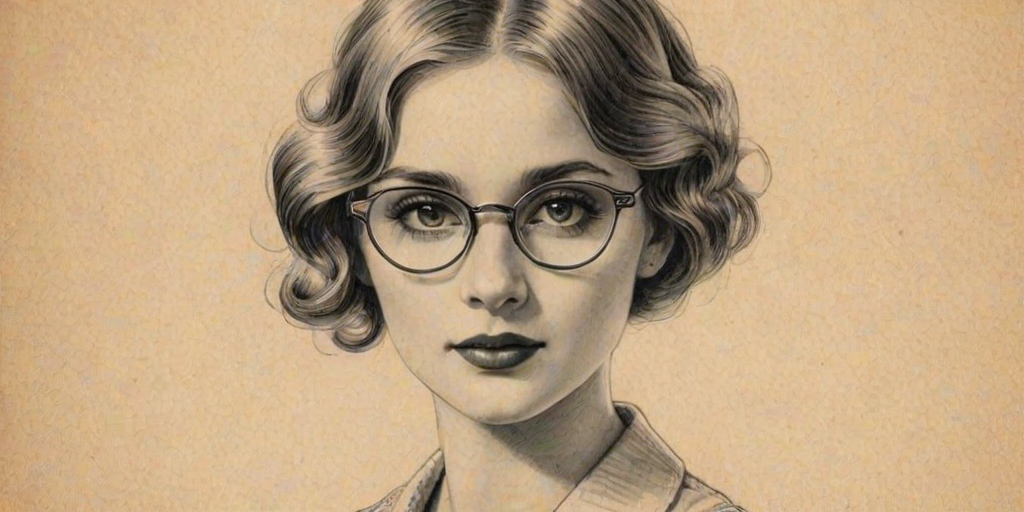 Alluring Alyvia Alyn Lind, pencil sketch, portrait of Exquisite woman 1927s in glasses, hair style beatnik, outline, clear lines, fine lines, 8k