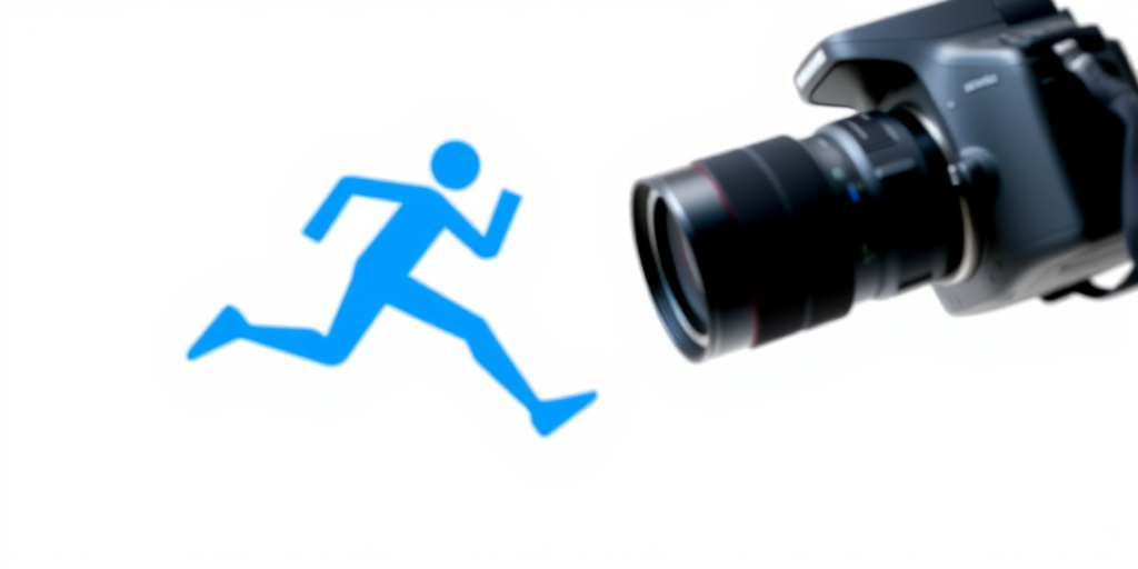 Create a dynamic running figure logo in blue on a white background, using a DSLR camera with a 50mm lens, aperture set to f/2.8 for depth of field, ISO 100 for clarity, shot from a low angle to emphasize motion, capturing vibrant colors and sharp details.