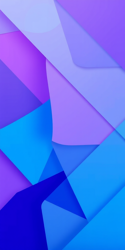 Create a vibrant gradient background with overlapping geometric shapes in shades of blue and purple, shot with a DSLR camera at f/5.6 aperture, ISO 100, 1/60 sec shutter speed, in a top-down view with a soft focus style.