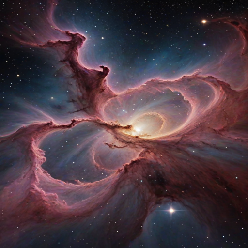create a breathtaking cosmic scene featuring a mysterious nebula illuminated by distant stars, with swirling clouds of gas and dust against a deep space backdrop.