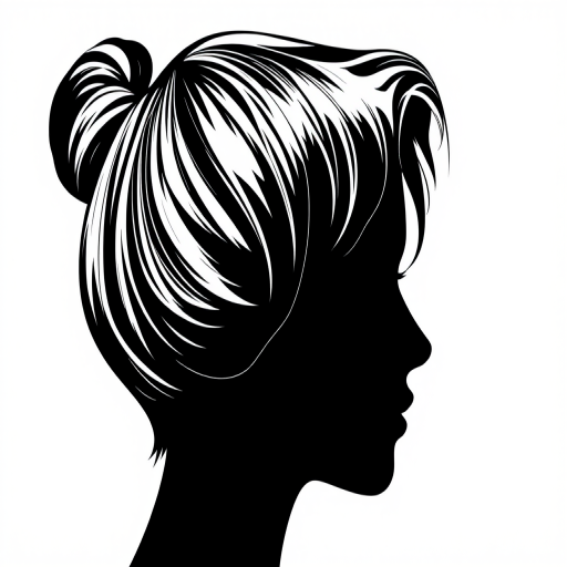 Create a vector-style illustration of a person's silhouette with a neatly styled hair, accompanied by a comb, using a high-resolution setting of 300 DPI, a digital camera view at 50mm focal length, with soft lighting to enhance details and a sharp focus on the subject.