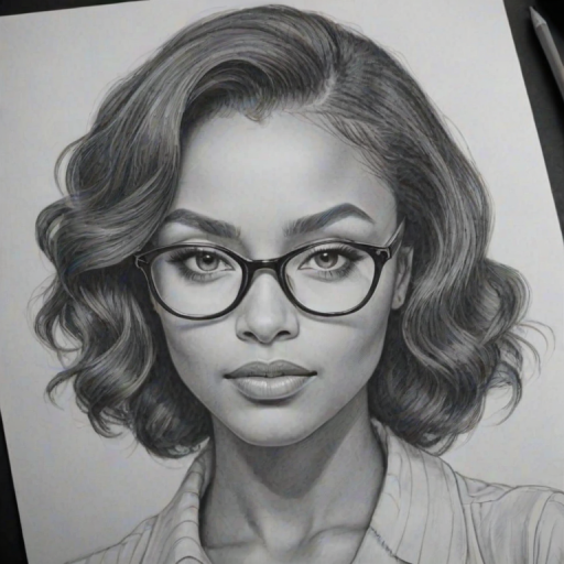 Exquisite Katerina Graham, pencil sketch, portrait of Delightful woman 1935s in glasses, hair style beatnik, outline, clear lines, fine lines, 8k