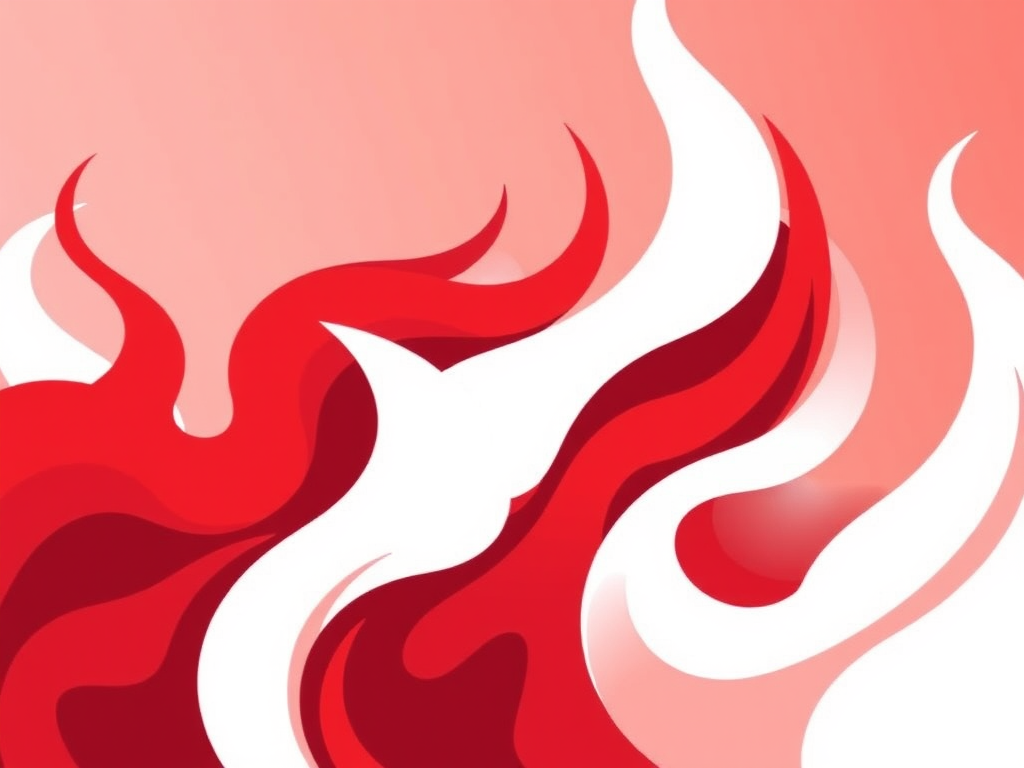 Illustration of stylized flames in shades of red and white, high resolution, soft focus, 50mm lens, f/2.8 aperture, natural lighting, digital illustration style.